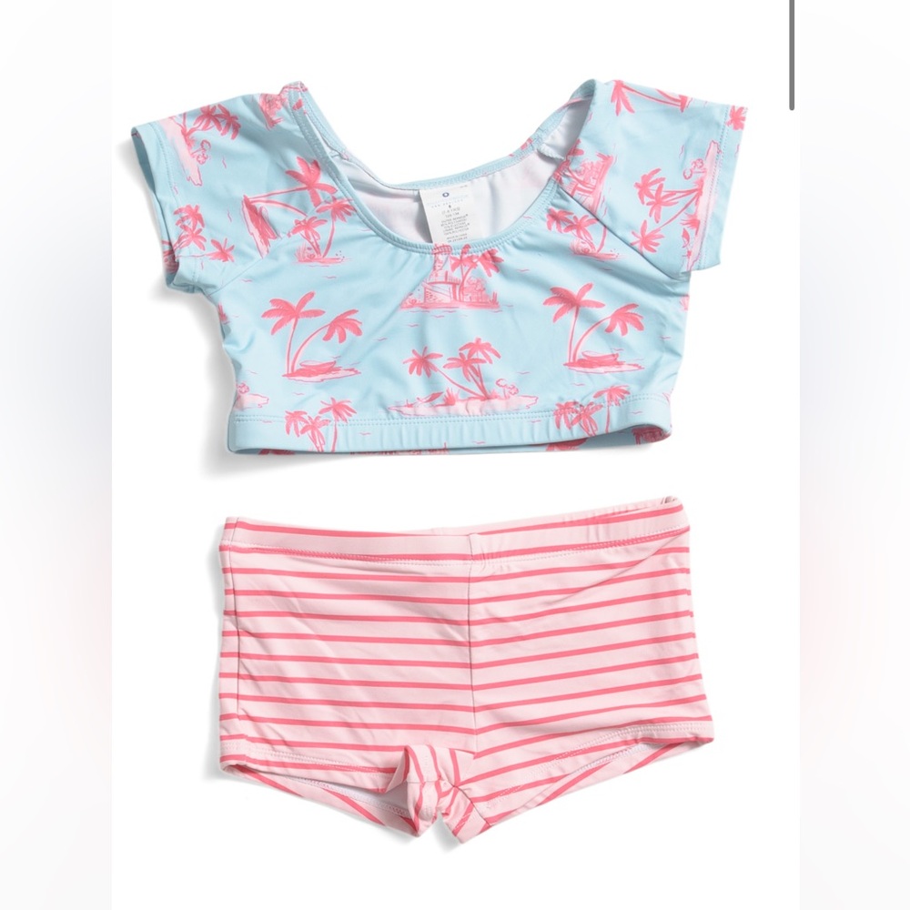 Girls 2 piece lighthouse island cropped rash guard set